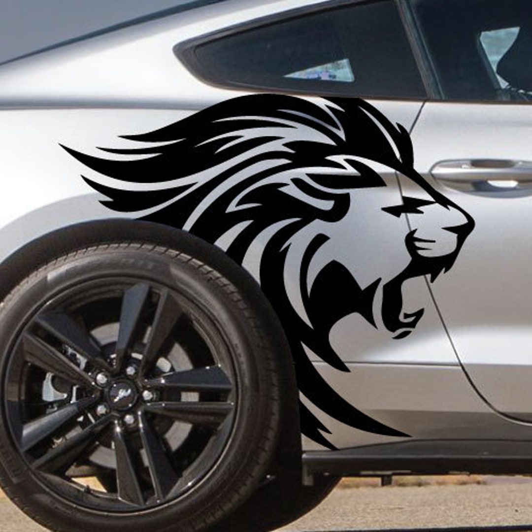 King Lion Head Outline Fits Mustang Tattoo Grunge Design Tribal Door ...