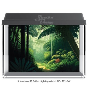 Dark Jungle Forest Green Plants Trees Sun Rays 10mil Polyester Fish Tank Glass Backdrop Aquarium Background Waterproof Grey Opaque Backer