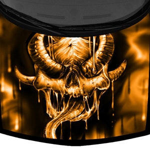 Horned Demon Tongue Grunge Truck Hood Wrap Vinyl Car Graphic Decal Orange Black 58&quot; x 65&quot; USA Made Cast Laminated Option