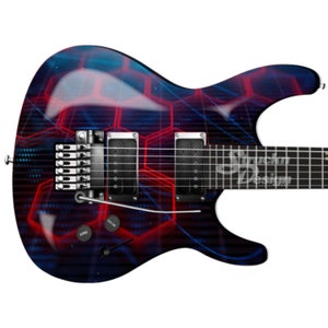 Dark Red Tech Hexagon Black Guitar Bass Metal Vinyl Wrap Skin Decal Laminated Air Release Bubble Free Graphic Peel & Stick Multiple Sizes