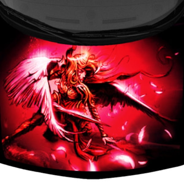 Battling Angel Wings Warrior Red Tint Sexy Woman SUV Van Car Pickup Truck Hood Wrap Vinyl Graphic Decal 58x65 "US Made Cast Laminated Option