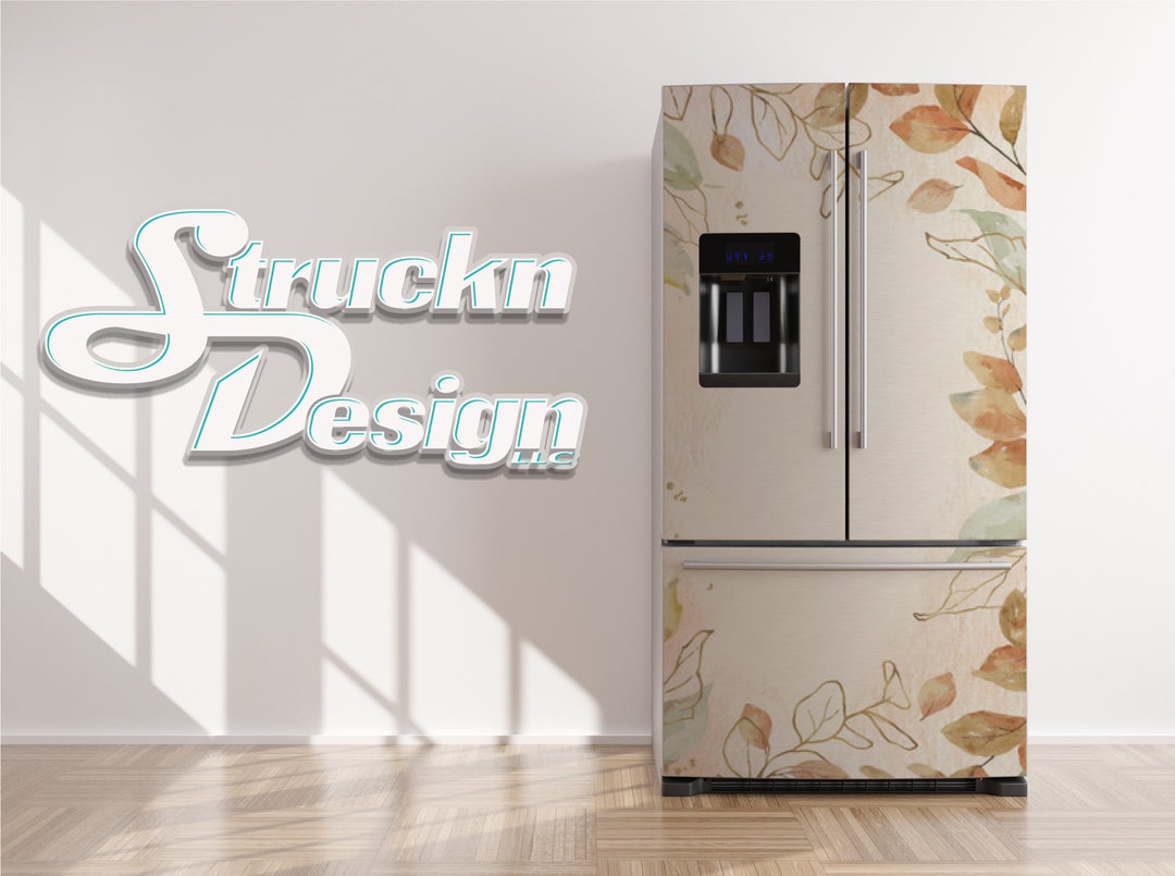 Watercolor Autumn Leaf Branches Orange Refrigerator Fridge Freezer Wrap ...