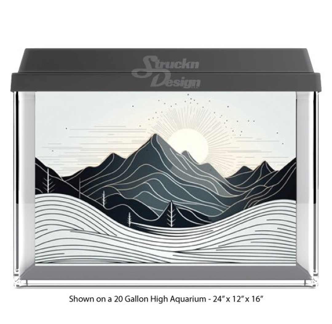 Curated visual reference: Gallery Detail: Clean Minimalist Blue Gold Mountain Sunrise Waves 10Mil Polyester Fish