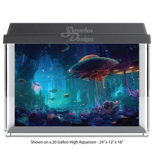 Futuristic Underwater Alien Cityscape 10mil Polyester Aquarium Tank Glass Backdrop Background Waterproof Grey Opaque Backer