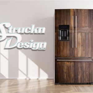 Rustic Brown Lines Barn Wood Planks Refrigerator Fridge Freezer Wrap Side by Side Top Bottom Door Vinyl Mural Skin Decal Removable