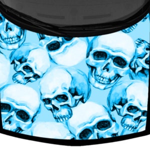 Skulls Pattern Pile Abstract Blue White Tint Grunge Car Pickup Truck Hood Wrap Vinyl Graphic Decal 58inx65in US Made Cast Laminated Option