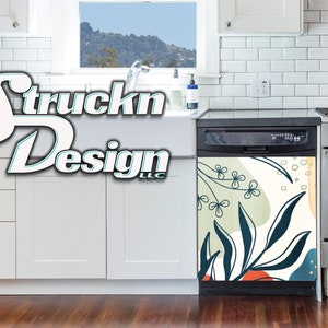 Abstract Organic Shapes Floral Leaf Green Dishwasher Wrap Dishes Front Door Vinyl Mural Skin Decal Removable