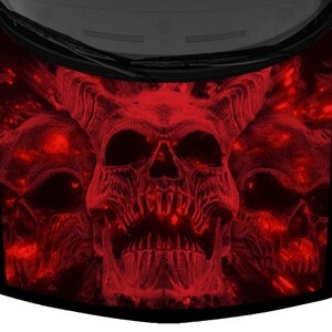 Three Horned Demon Skulls Truck Car Graphic Hood Wrap Vinyl Decal Dark Red 58&quot; x 65&quot; USA Made Cast Laminated Option
