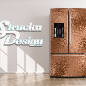 Copper Rose Gold Foil Texture Reflection Refrigerator Fridge Freezer Wrap Side by Side Top Bottom Door Vinyl Mural Skin Decal Removable