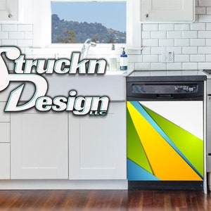 Yellow Blue Green Smooth Overlapping Triangle White Dishwasher Wrap Dishes Front Door Vinyl Mural Skin Decal Removable