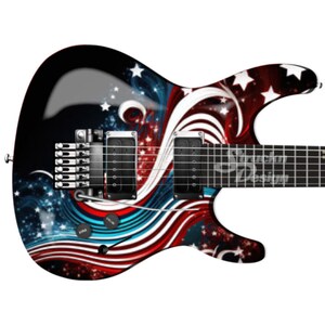 White Red Blue Stars Strips Black Guitar Bass Metal Vinyl Wrap Skin Decal Laminate Air Release Bubble Free Graphic Peel & Stick Multi Size
