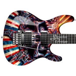 Red White Blue Glowing Skull Guitar Bass Metal Vinyl Wrap Skin Decal Laminated Air Release Bubble Free Graphic Peel & Stick Multiple Sizes