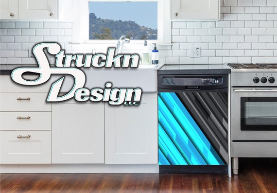 Futuristic Black Blue Technical Line Split Dishwasher Wrap Dishes