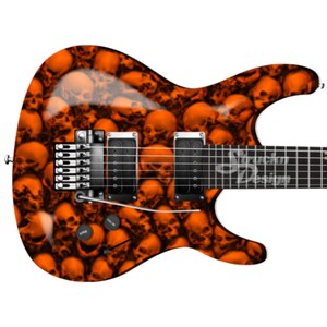 Orange Pile Of Skulls Black Guitar Bass Metal Vinyl Wrap Skin Decal Laminated Air Release Bubble Free Graphic Peel & Stick Multiple Sizes
