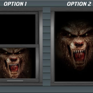 Angry Fierce Wolf Werewolf Horror Dark Window Backlit Wall Backdrop Banner Inside / Outside Halloween Decoration Decor Easy Hanging Grommet