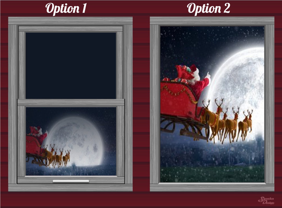 Blue Santa Sleigh Reindeer Moonlight Window Backlit Wall Backdrop ...