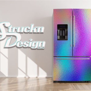 Colorful Psychedelic Texture Purple Blue Refrigerator Fridge Freezer Wrap Side by Side Top Bottom Door Vinyl Mural Skin Decal Removable USA