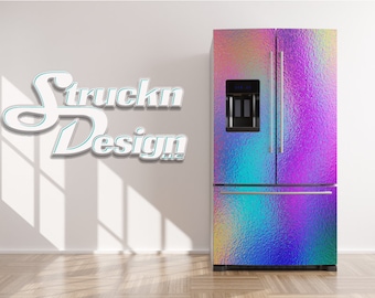 Colorful Psychedelic Texture Purple Blue Refrigerator Fridge Freezer Wrap Side by Side Top Bottom Door Vinyl Mural Skin Decal Removable USA