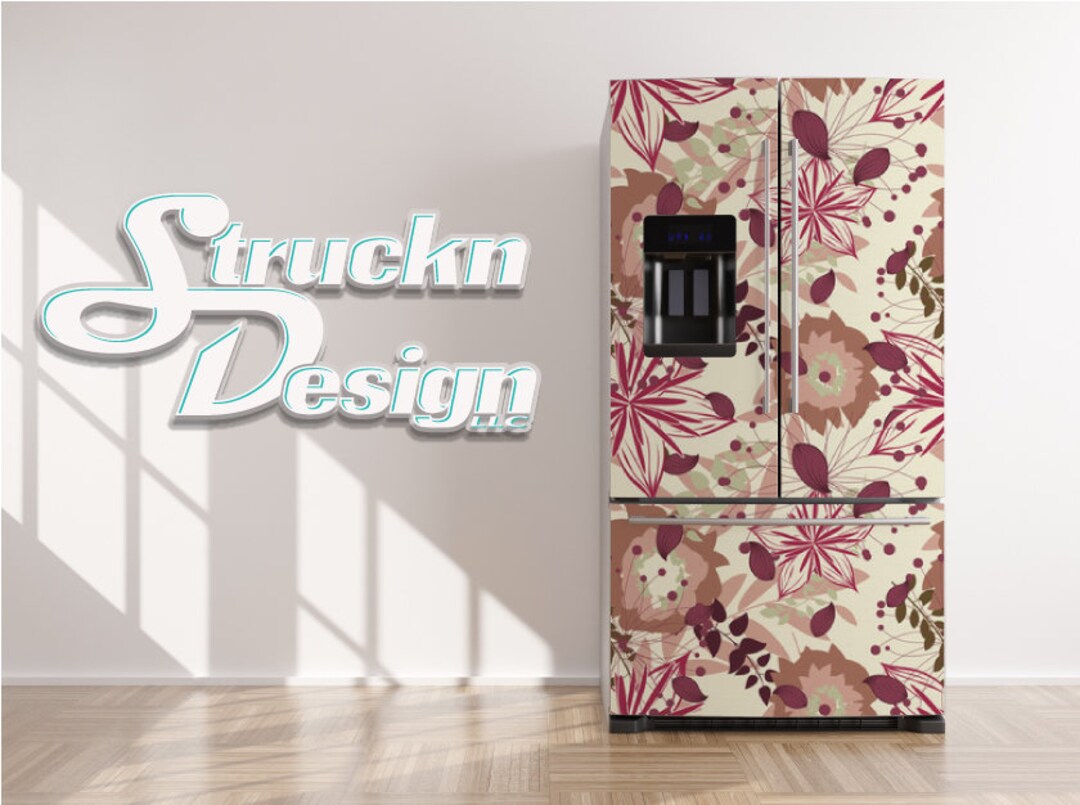 Vintage Floral Design Rose Pink Refrigerator Fridge Freezer Wrap Side ...