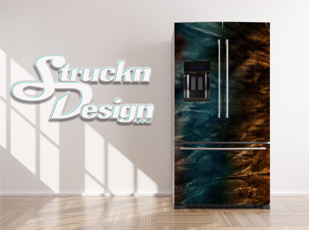Marble Texture Blue Brown Teal Refrigerator Fridge Freezer Wrap Side by ...