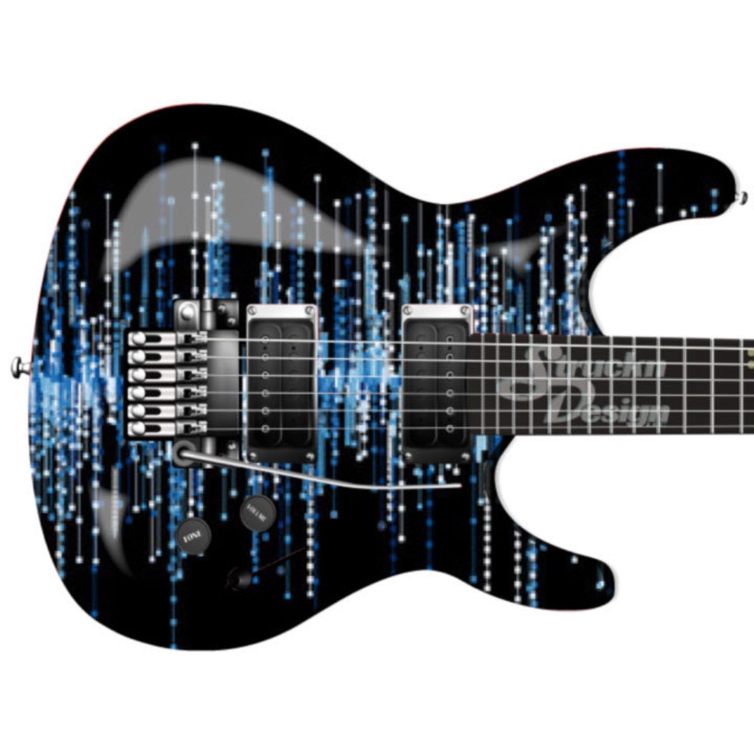 Black Cyan Blue Tech Blocky Guitar Bass Metal Vinyl Wrap Skin Decal ...