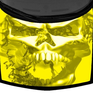 Skulls Fangs Yellow Fire Fierce Flames Tattoo Van Car SUV Pickup Truck Hood Wrap Vinyl Graphic Decal 58x 65&quot; US Made Cast Laminated Option