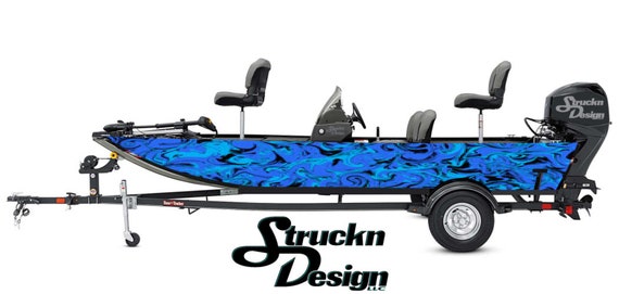 Light Blue Cyan Swirling Curved Ink Abstract Design Fishing Fish Jon Boat  Pontoon Vinyl Graphic Wrap Decal Kit Various Sizes - DIY WRAPPING