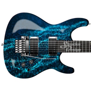 Glowing Wave Tech Style Blue Guitar Bass Metal Vinyl Wrap Skin Decal Laminated Air Release Bubble Free Graphic Peel & Stick Multiple Sizes