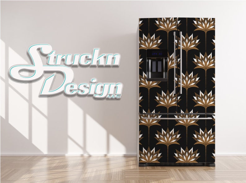 Patterned Refrigerator Flower Floral Golden Modern Pattern Design Refrigerator Fridge Freezer ...
