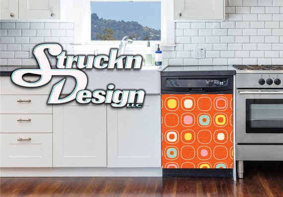 Orange Mid Century Modern Teal Squares Dishwasher Wrap Dishes