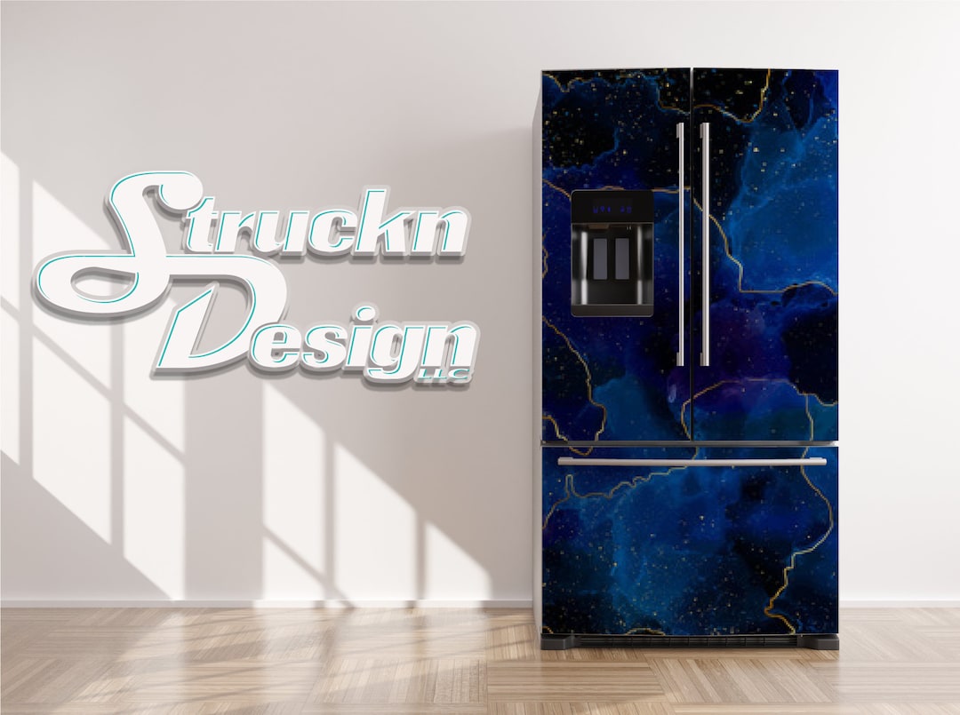 Blue Water Marble Paint Galaxy Gold Stars Refrigerator Fridge Freezer ...