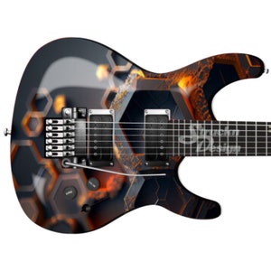 Steal Hexagon Gelb Feuer Gold Gitarre Bass Metall Vinyl Wrap Skin Aufkleber Laminat Air Release Bubble Free Grafik Peel & Stick Multi Size