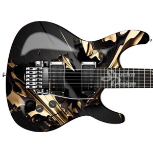 Black Gray Golden Fractured Scatter Guitar Bass Metal Vinyl Wrap Skin Decal Laminate Air Release Bubble Free Graphic Peel & Stick Multi Size