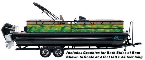 Pontoon Fish Bass Boat Fishing Paint Abstract Grunge Green Yellow Graphic  Vinyl Wrap Kit Decal Cast Material Various Sizes DIY WRAPPING USA 