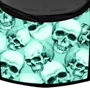 Skulls Pattern Pile Abstract Teal White Tint Grunge Car Pickup Truck Hood Wrap Vinyl Graphic Decal 58inx65in US Made Cast Laminated Option