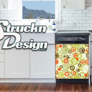 Olive Green Red Brown Dotted Circle Dishwasher Wrap Dishes Front Door Vinyl Mural Skin Decal Removable