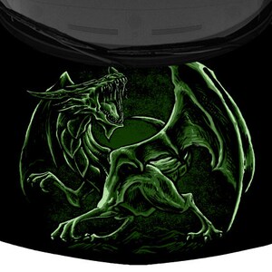 Light Winged Dragon Face Snarling Green Black Truck Car Hood Wrap Vinyl Graphic Decal Print 58inx65in US Made Cast Laminated Option