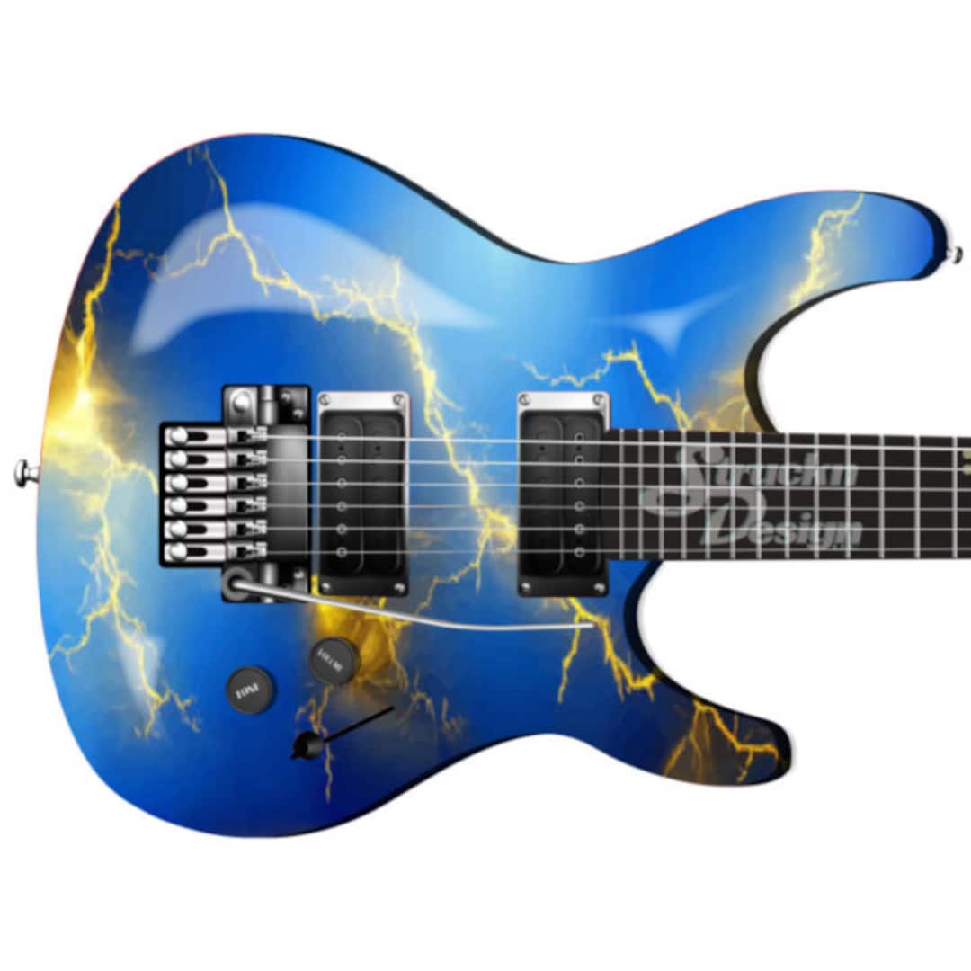 Yellow Lightning Bolt Blue Electric Bass Metal Vinyl Guitar Wrap