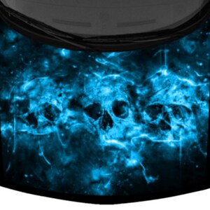 Burning Skulls Bones Flames Blue Fire Mist Abstract Car Pickup Truck Hood Wrap Vinyl Graphic Decal 58inx65in US Made Cast Laminated Option