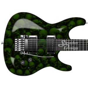 Green Pile Of Skulls Black Guitar Bass Metal Vinyl Wrap Skin Decal Laminated Air Release Bubble Free Graphic Peel & Stick Multiple Sizes