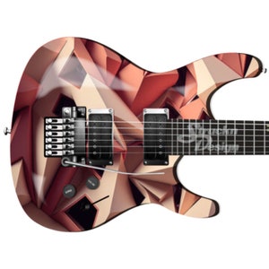 Red Geometric Scarlet Beige Black Guitar Bass Metal Vinyl Wrap Skin Decal Laminate Air Release Bubble Free Graphic Peel & Stick Multi Size