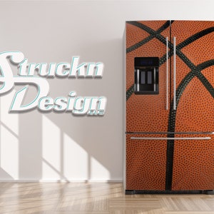 Realistisch Basketball Sport Orange Schwarz Kühlschrank Kühlschrank Gefrierfach Wrap Side by Side Top Boden Tür Vinyl Wandbild Haut Aufkleber abnehmbar