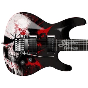Red White Skull Scratch Black Guitar Bass Metal Vinyl Wrap Skin Decal Laminated Air Release Bubble Free Graphic Peel & Stick Multiple Sizes