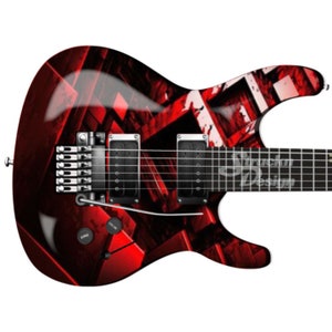 Grunge Black Red White Geometric Guitar Bass Metal Vinyl Wrap Skin Decal Laminate Air Release Bubble Free Graphic Peel & Stick Multi Size