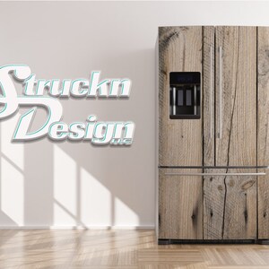 Warm Tone Distressed Weathered Wood Grain Refrigerator Fridge Freezer Wrap Side by Side Top Bottom Door Vinyl Mural Skin Decal Removable