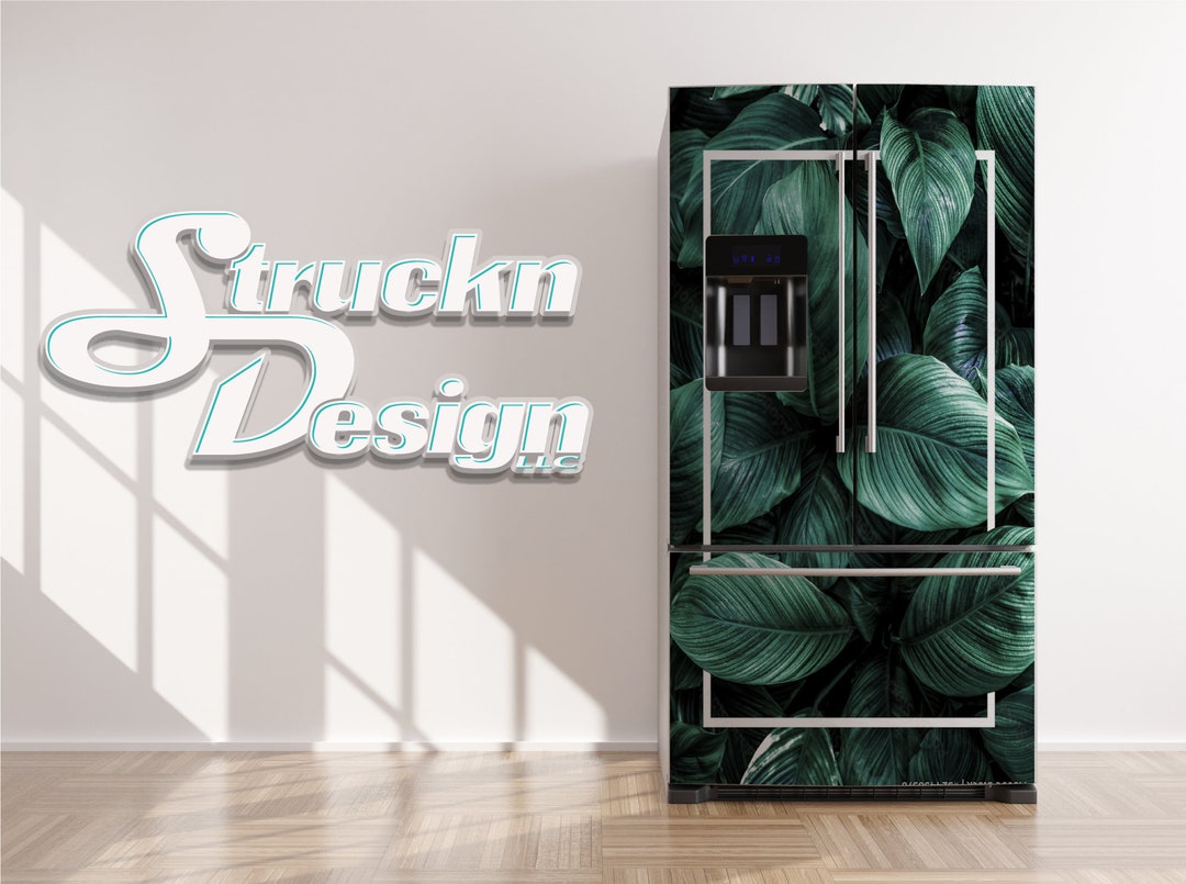 Green Plant Leaf White Line Border Botanical Refrigerator Fridge ...