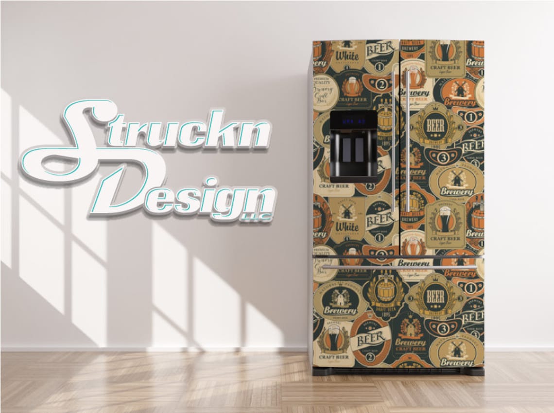 Vintage Overlapping Beer Labels Bar Refrigerator Fridge Freezer Wrap ...