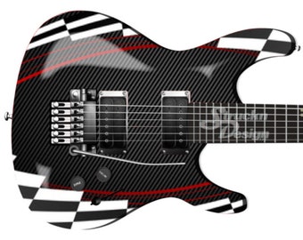 White Black Checkered Red Carbon Grunge Metal Bass Vinyl Decal Guitar Wrap Skin Graphic Laminate Bubble Free Air Release Peel Stick Sizes