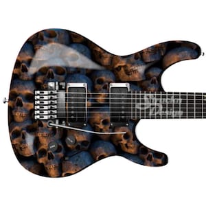 Fire Side Pile Skulls Glowing Dark Bass Metal Vinyl Guitar Wrap Skin Decal Laminate Peel & Stick Bubble Free Air Release Graphic Multi Size