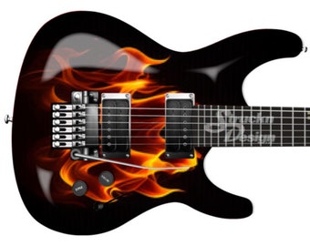 Yellow Orange Red Black Fire Flames Guitar Bass Metal Vinyl Wrap Skin Decal Laminate Air Release Bubble Free Graphic Peel & Stick Multi Size